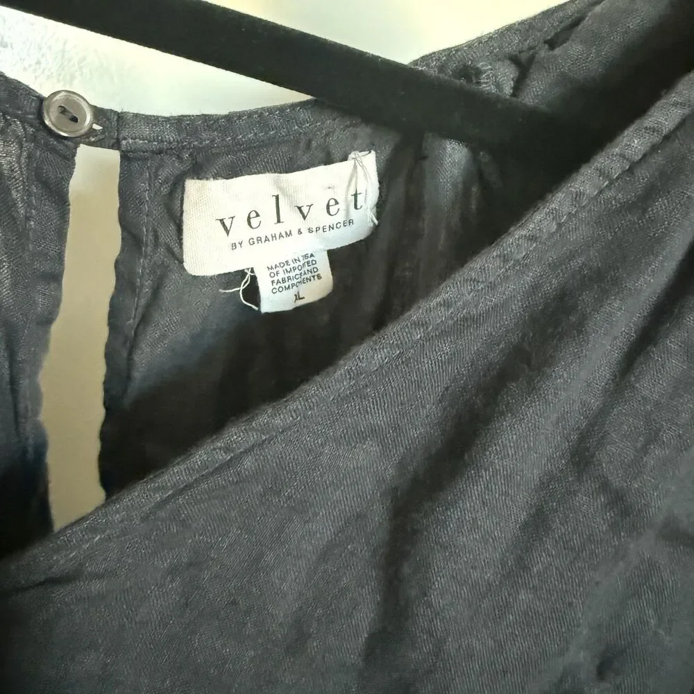 Velvet Graham Spencer 100% linen black fluttler sleeve top classic XL - Picture 5 of 11